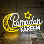 Ramadan Kareem Neon Sign, 15.7x 8.3 Inch Moon Star Led Lights USB Powered Ramadan Mubarak Neon Light for Islamic Muslim Home Windows Bedroom Party Eid Mubarak Ramadan Decoration Gifts by YYUAN