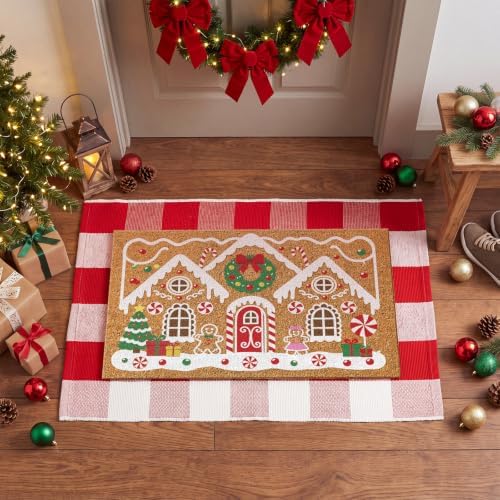 Moucuny 2 Pcs Christmas Coir Doormat Outdoor, Gingerbread House, Non Slip - Image 2