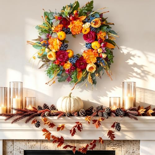 24 Inch Artificial Harvest Fall Wreath for Front Door,Porch & Entryway,Wall - Image 4