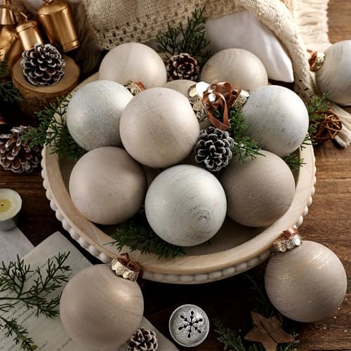 Yunlly 12 Pcs Neutral Christmas Ornament, Ivory Taupe Beige, 3.15'' by Yunlly
