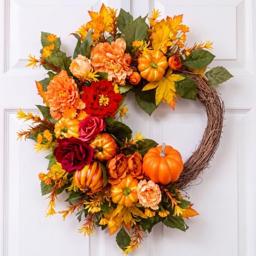 Suncalla Fall Wreath for Front Door 20" Autumn Pumpkin Maple Leaves by Unknown