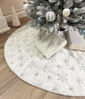 AOGU 60 Inch Sequin Faux Fur Christmas Tree Skirt Decoration for Merry Christmas Party White Plush Silver Sequin Snowflake Xmas Christmas Tree Skirt Decorations by AOGU