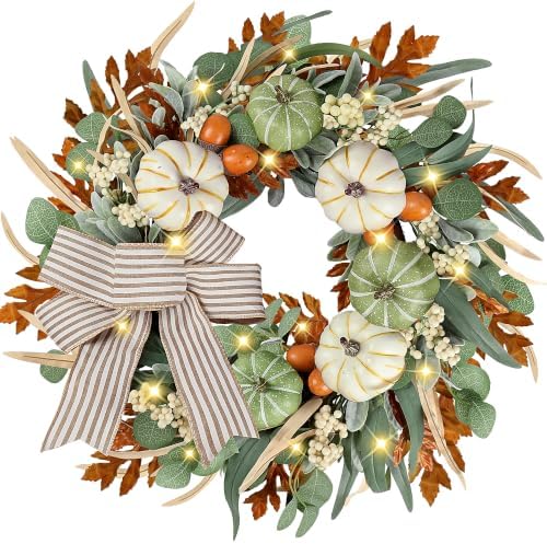 Sggvecsy Fall Wreath 23’’for Front Door with Bows for Thanksgiving Autumn by Sggvecsy