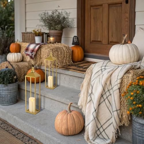 22'' 19'' Large Lanterns Decorative Outdoor Indoor, Set of 2 Gold Lantern - Image 5
