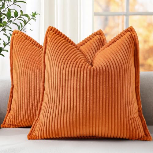 decorUhome Fall Corduroy Burnt Orange Throw Pillow Covers 24x24 Set of 2 by decorUhome