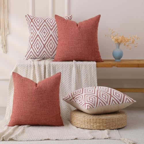 HPUK Throw Pillow Covers 18x18, 4 Pack, Coral Textured Couch Pillow Covers - Image 5