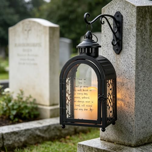 TRIROCKS Memorial Lantern 11'' High Walk Beside Us Remembrance Lantern With Automatic Timer LED Candle And Love Pattern Bereavement Sympathy Gifts For Funeral Memorial Service Loss of Loved One(Black) - Image 4