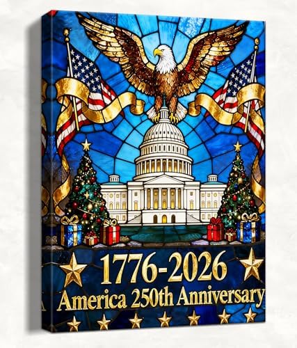 HomeifHue 250th American Anniversary Canvas Wall Art 4th of July USA Decorations American Flag Painting Picture Eagle Pictures Wall Decor Independence Day Home Decor(F1 16x20in) by HomeifHue