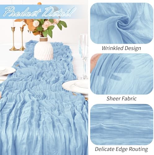 15 Pack Baby Blue Cheesecloth Table Runner 17 x 108 inch Cheese Cloth Table Runners 9ft Blue Table Runner Rustic Romantic Sheer Gauze Runner for Wedding Party Baby Shower Table Decoration - Image 3