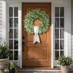 26" Artificial Eucalyptus Wreath with Sash for Front Door Decoration(Green) - Image 4