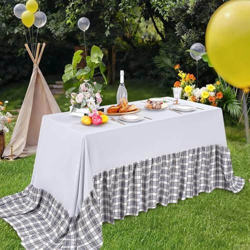 Fanqisi Ruffle Table Cloth Gray Ruffle Tablecloth - 80 x 120 Inch Polyester Tablecloths Rectangle Table Cover for Birthday Wedding Picnic Christmas Party Decoration - Image 7