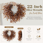 Fall Olive Wreaths for Front Door,22'' Autumn Front Door Wreath Home Decor - Image 2