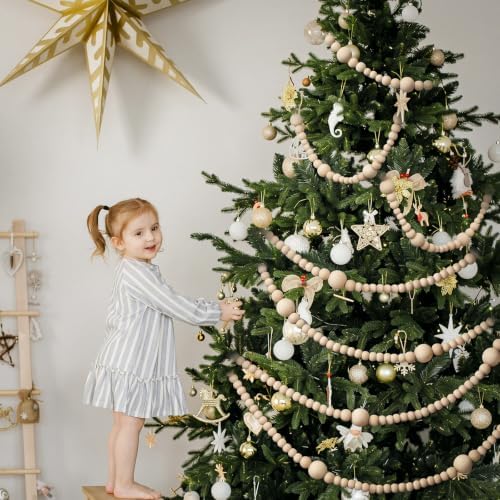 Bucherry 4 Pcs Christmas Wood Bead Garland 28.8 Feet, Natural - Image 6