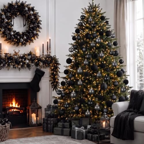 Hollowfly Black 56 Pcs Velvet Christmas Balls Ornaments Set - Image 5