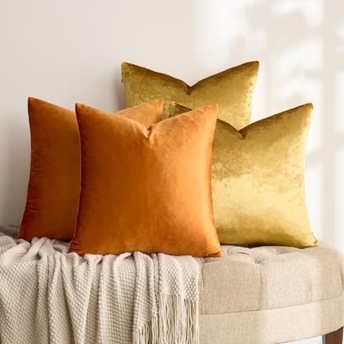 GIGIZAZA Pack of 4 Decorative Velvet Pillow Covers 18x18 Orange Gold - Image 3