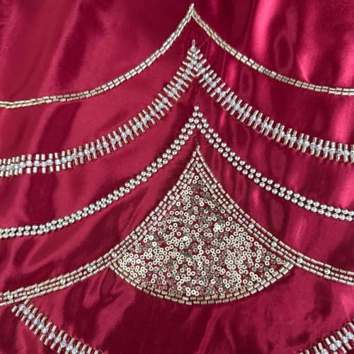 72-Inch Beaded Scalloped Satin Christmas Tree Skirt, Cranberry - Image 4