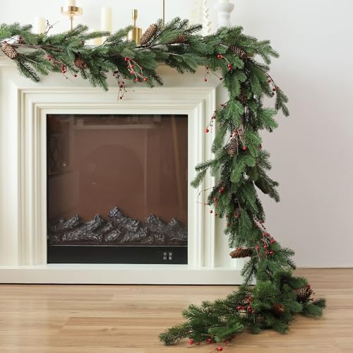 MIZII Christmas Garlands 6FT Artificial Pine Garland with Pinecone Berries Greenery Garland Christmas Decorations for Xmas Fireplace Mantle Home Decor Indoor Outdoor (Green-6FT) by Mizii