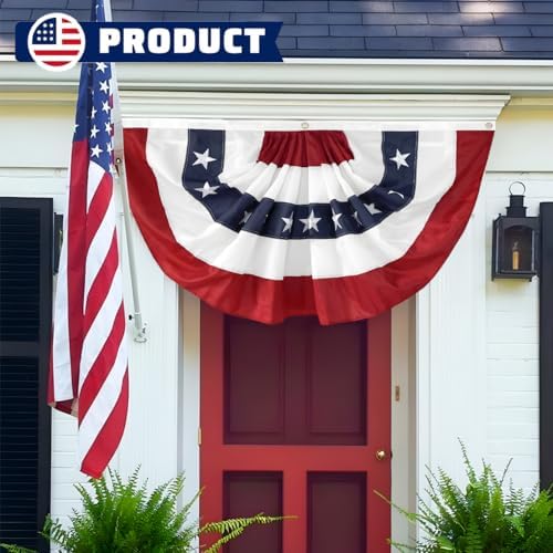 3 Pack American Patriotic Bunting 2x4 Ft USA Pleated Fan Flag Embroidered Stars & Sewn Stripes for Memorial Day, Patriots’ Day & 4th of July Outdoor Porch Fence Garden with Brass Grommets - Image 4