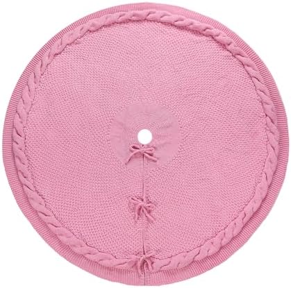 Sattiyrch Christmas Tree Skirt,Luxury Cable Knit Knitted Thick Rustic Xmas Holiday Decoration (Pink,48in) - Image 3