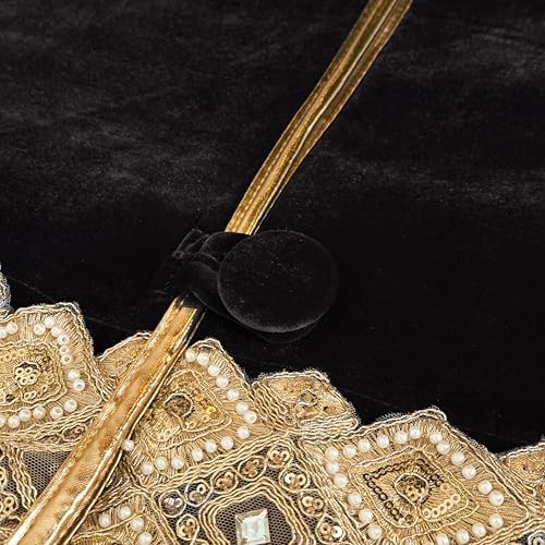 72-Inch Venetian Gilded Velvet Christmas Tree Skirt with Gold Embellished Border, Foam-Padded, Button Closure, Black - Image 5