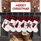 LUBOT Set of 8 Christmas Stocking(20inch) Silhouette Buffalo Red Plaid/Rustic/Farmhouse/Country Cotton Fireplace Hanging Xmas Stockings Decorations for Family Holiday Season Decor - Image 6