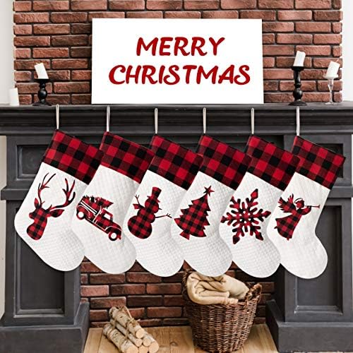 LUBOT Set of 5 Christmas Stocking(20inch) Silhouette Buffalo Red Plaid/Rustic/Farmhouse/Country Cotton Fireplace Hanging Xmas Stockings Decorations for Family Holiday Season Decor - Image 5