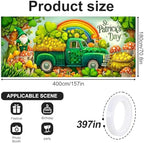 6x13 FT St. Patrick's Day Garage Door Banner -Green Vintage Truck & Gnome with Clover Rainbow Backdrop,Large Indoor Outdoor Garage Door Cover,Holiday Decoration for Home, Yard,Party - Image 2