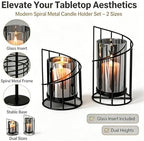 Metal Wire Candle Holder Set with Glass Inserts, Gold and Black Decorative Tea Light Holders, 2 Piece Set, 16cm and 20cm - Image 5