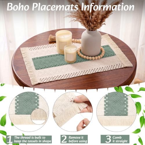 6 Set Boho Kitchen Dining Decoration for Table Placemat, Sage Green - Image 6