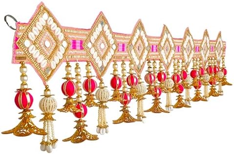 Decorative Toran Door Hanging Artificial Velvet Cloth Bandanwar Beads Toran Wall Hanging for Home Decor Main Entrance Window Indian Tradition Festival Holi gudi padwa Decorations (Size:-35"X6")(Pink) - Image 3