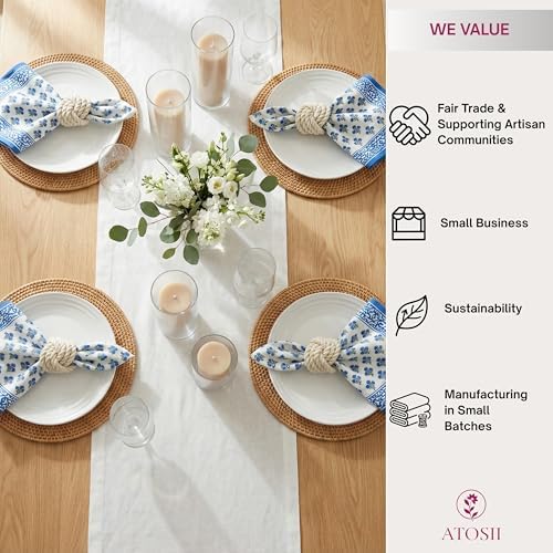 ATOSII Gulbahar Blue 100% Cotton Designer Summer Dinner Napkins, Block Print, Washable Durable Table Linen for Everyday Use Weddings Parties Outdoors I 20 X 20 Inches I Set of 4 I - Image 5