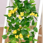 BLEUM CADE Artificial Hanging Flowers for Outdoors, 4pcs Fake Hanging Plants Pothos Vines with Yellow Flowers for Wall Home Living Room Indoor Outdoor Decor (No Baskets) - Image 3
