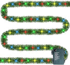 TW SHINE 30 FT Pre-Lit Christmas Garland Decorations, 100 LED Lighted Artificial Pine Garlands with 8 Modes, Green Garland for Indoor Outdoor Door Home Stairs Holiday Decor, Multi-Colored by TWSHINE