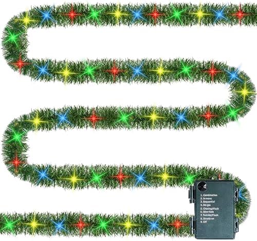 TW SHINE 30 FT Pre-Lit Christmas Garland Decorations, 100 LED Lighted Artificial Pine Garlands with 8 Modes, Green Garland for Indoor Outdoor Door Home Stairs Holiday Decor, Multi-Colored by TWSHINE