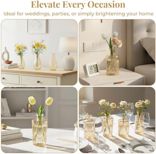 24 Pack Bud Vase in Bulk - BEAHOT Gold Flower Vases for Wedding Decorations, Glass Vase for Table Decorations, Small Vase for Home, Mother's Day, Centerpieces, Party, Office (Gold) - Image 3