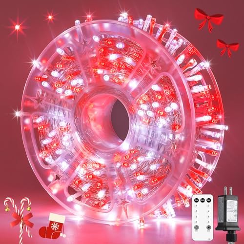 JMEXSUSS 400 LED Red and White Christmas Lights Outdoor with Remote by JMEXSUSS