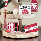 7 Pcs Christmas Themed Tiered Tray Decor Set, Christmas Themed Decor Bundle For Tier Tray, Christmas Tiered Tray Decorations, Seasonal Tier Tray Decor - Image 4