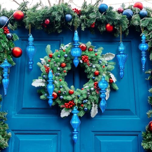 Mifoci 8 Pcs 6 Inch Mercury Glass Finial Christmas Ornaments,Blue - Image 6