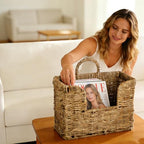 Hanging Magazine Basket, Woven Wall Magazine Holder Organizer with Handle for Mail, Files, Books - Water Hyacinth Farmhouse Storage Rack for Bathroom, Kitchen, Office (1, Sea Grass) - Image 2