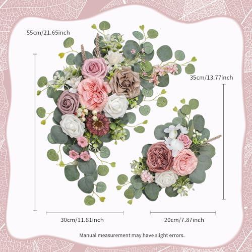 Odouzy Artificial Wedding Arch Flowers for Wedding Sign,Set of 2 for Welcome Ceremony Sign,Faux Floral Swags,Banquet and Reception Backdrop Floral Decoration (Coffee Pink) - Image 2