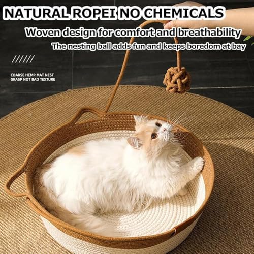 Instinct Basket, Stimuli Handwoven cat Basket Rope Cotton with Cushion, Eliminates Bed Rejection Round Pet Basket, Boho Catbed for Cats Handwoven Scratchable Breathable Weave (Small-B) - Image 6