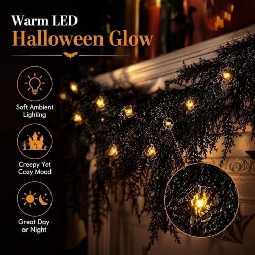 Halloween Lighted Creepy Vine Garland LED Black Vine Fireplace Decor，8.8ft - Image 6