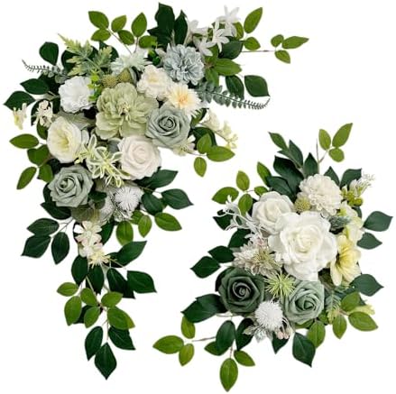 Odouzy Pack of 2 Wedding Arch, Artificial Flowers, Wedding Decor，Flower Garland Be Suited to Banquet, Party, Reception Entrance Welcome Sign and Background Decoration (White Green) by Odouzy