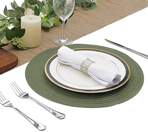SHACOS Round Placemats Set of 12 Washable 15 inch Round Table Mats Cotton Polyester Woven Braided Place Mats for Dining Table Wedding Party Decor (Olive Green, 12) - Image 2