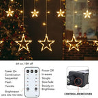 Star Curtain Lights for Bedroom - Plug-in 9ft 138 LED Fairy Twinkle Lights with 12 Star Drops, Connectable Window Lights with Remote 8 Lighting Modes for Indoor Xmas Ramadan Decoration, Warm White - Image 5