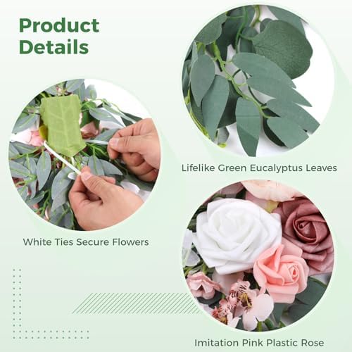 2 Pcs Wedding Arch Flowers Set, Large 23.6 in & Small 15.7 in Artificial Floral Swag for Outdoor Wedding Decorations, Pre-Assembled for Easy Installation, Polyester Flowers for Longevity (Rose) - Image 3