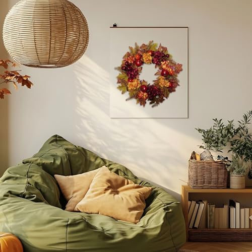 20 Inch Autumn Wreaths for Front Door Fall Wreaths for Thanksgiving & Halloween & Harvest Festival Indoor/Outdoor Fall Decorations with Apples Pomegranates Maple Leaves - Image 6