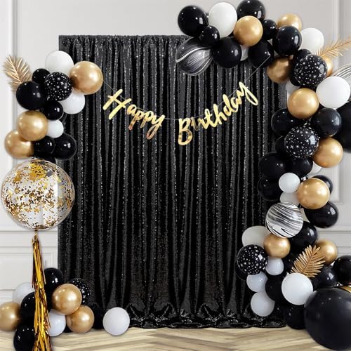 Black Sequin Backdrop Curtains,2 Panels 4FTx8FT Halloween Party Backdrop - Image 4