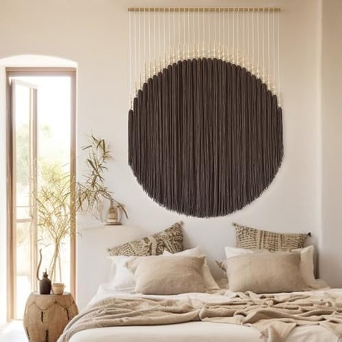 Macrame Wall Hanging Brown Geometric Art Beaded HandmadeTassel 39"W*45"L - Image 5