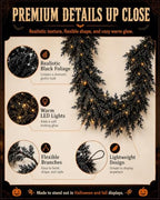 Halloween Fireplace Decor Set with LED Lights Black Vine Garland for Mantel - Image 5